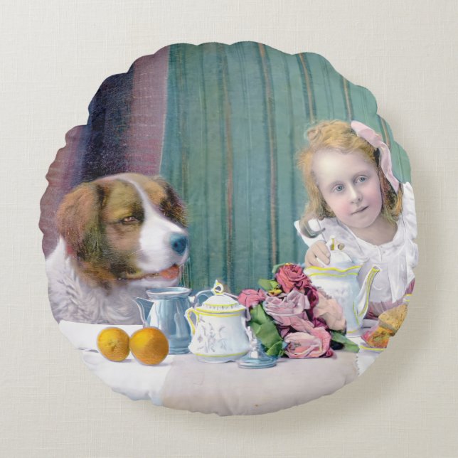 Almofada Redonda Vintage Tea Party (Frente)