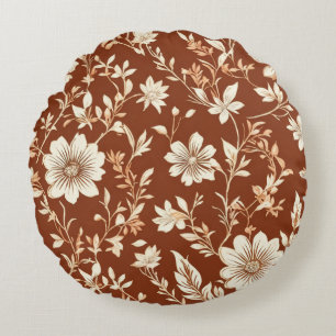 Almofada Redonda Vintage Terracotta Seamless Boho Floral Patterno