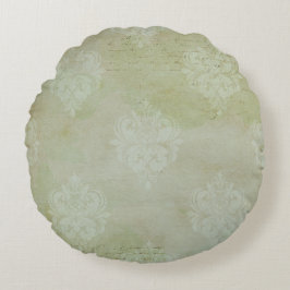 Almofada Redonda Vintage Victorian Enfumaçado Green Faded Damask