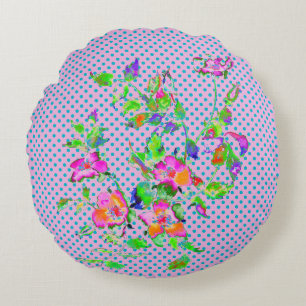 Almofada Redonda Vintage watercolor rosa cor de laranja rosa polkad