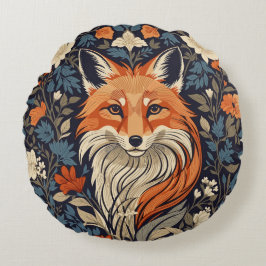Almofada Redonda Vintage William Morris Inspirou Floral Red Fox
