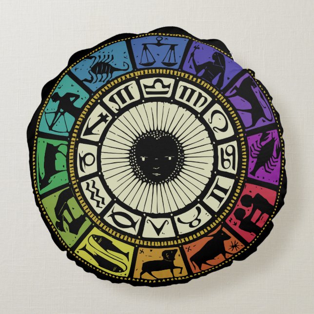 Almofada Redonda Vintage Zodiac Wheel (Verso)