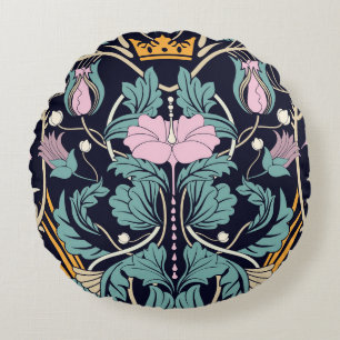 Almofada Redonda Vintagem floral, art nouveau, papel de parede sem