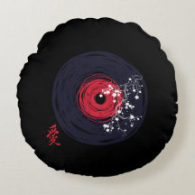 Vinyl Record Retro Grunge With Sakura Blossoms