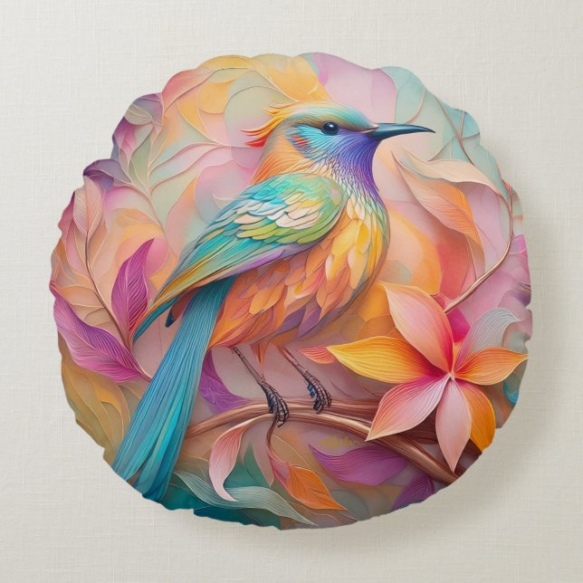 Almofada Redonda Violet Throed Songbird Fantasy Bird (Frente)