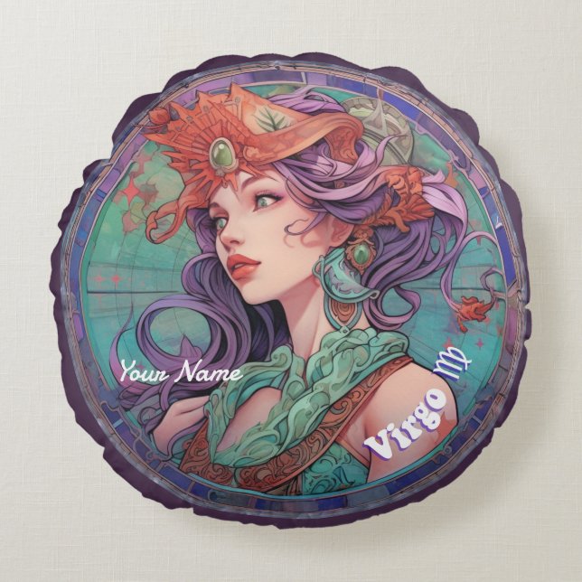 Almofada Redonda Virgo Personalizado Zodiac (Frente)