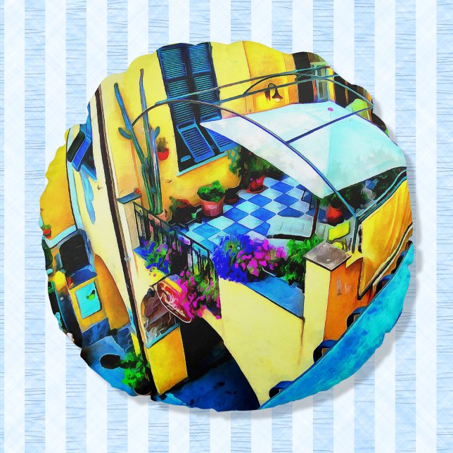 Almofada Redonda Visão da Manhã de Cinque Terre Balcony (Criador carregado)