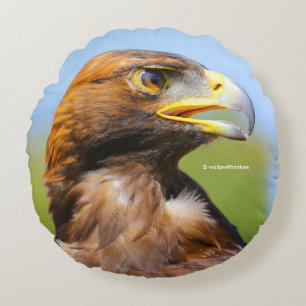 Almofada Redonda Visão de Eagle dourado novo bonito