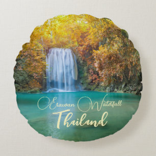 Almofada Redonda Visão de queda de Erawan Waterfall Tailândia