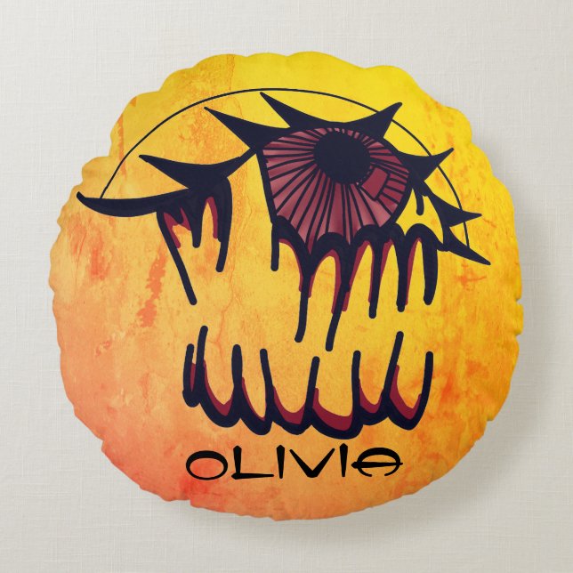 Almofada Redonda Visão Personalizada Psicodélica de Sangue (Frente)