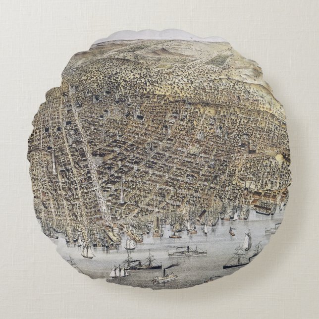 Almofada Redonda Vista de San Francisco, 1878 (Frente)