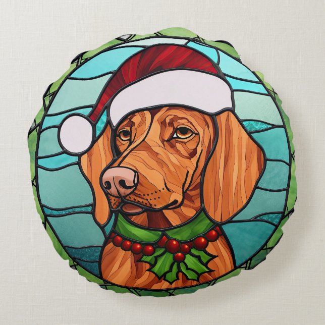 Almofada Redonda Vizsla Sied Glass Christmas (Verso)