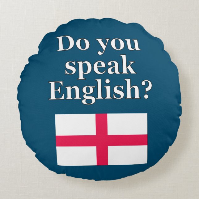 Almofada Redonda "Você fala inglês?" em inglês. Sinalizador (Frente)