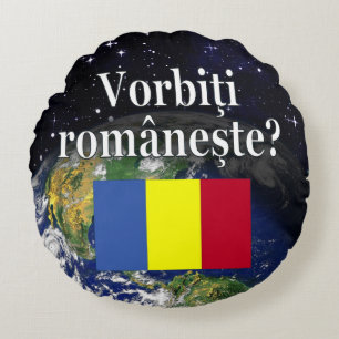 Almofada Redonda Você fala o Romanian? no Romanian. Bandeira &
