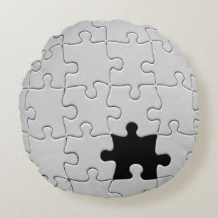 Almofada Redonda Você Me Completa Jigsaw Romântico Preto e Branco
