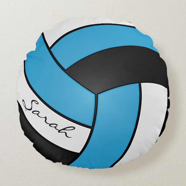 Almofada Redonda Voleibol branco, preto e branco | DIY Name (Frente)