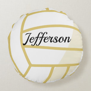 Almofada Redonda Voleibol Dourado e branco personalizado