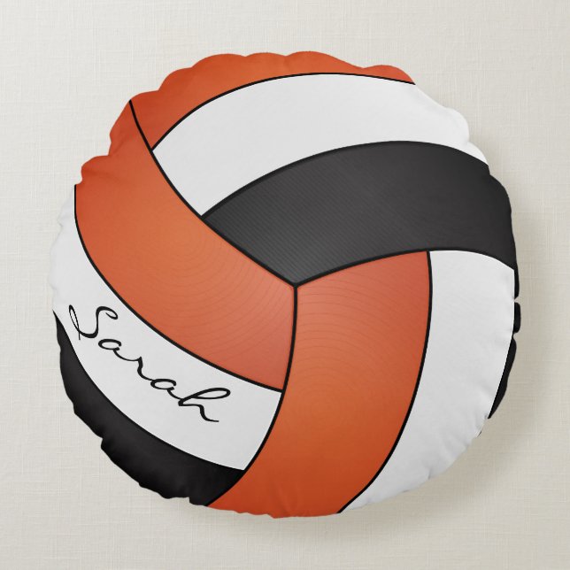 Almofada Redonda Voleibol Laranja, Negro e Branco | DIY Name (Frente)