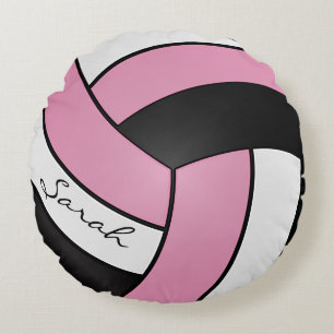 Almofada Redonda Voleibol Negro e Branco, Rosa Bebês DIY Name