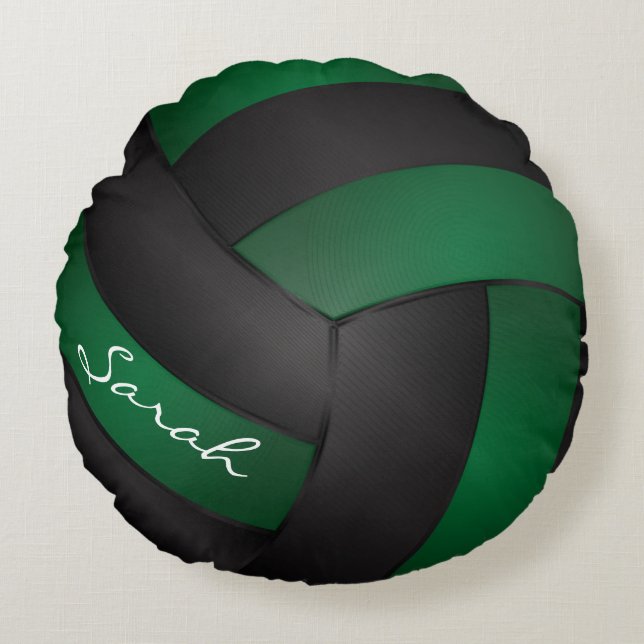 Almofada Redonda Voleibol Negro e Verde | Personalizar (Frente)