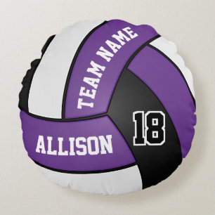 Almofada Redonda Voleibol Personalizado 🏐 Roxo, Branco e Preto
