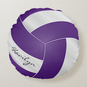 Almofada Redonda Voleibol roxo e branco   DIY Name