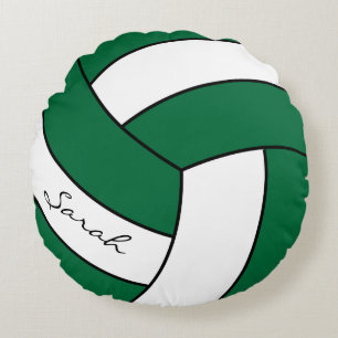 Almofada Redonda Voleibol Verde Escuro e Branco   DIY Name   Esport
