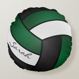Almofada Redonda Voleibol Verde escuro, preto e branco | DIY Name