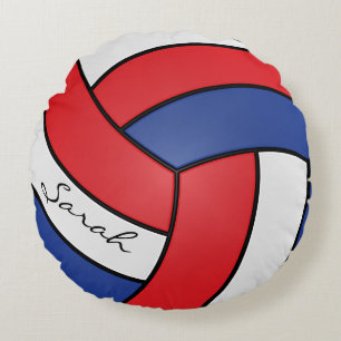 Almofada Redonda Voleibol Vermelho, Branco e Azul   DIY Name
