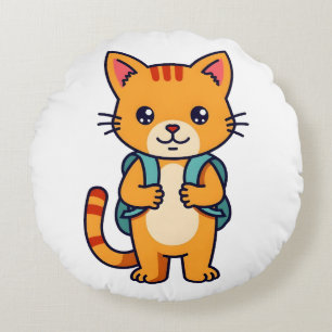 Almofada Redonda Voltar ao Gatinho escolar - n.o 10