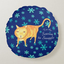 Almofada Redonda Warm Fuzzies & Winter Flurries Christmas Cat