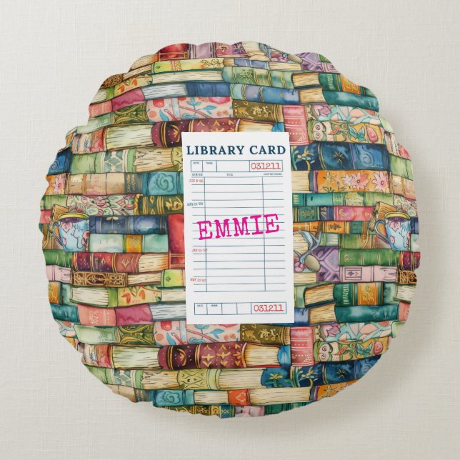 Almofada Redonda Watercolor Aesthetic Stacked Books (Frente)