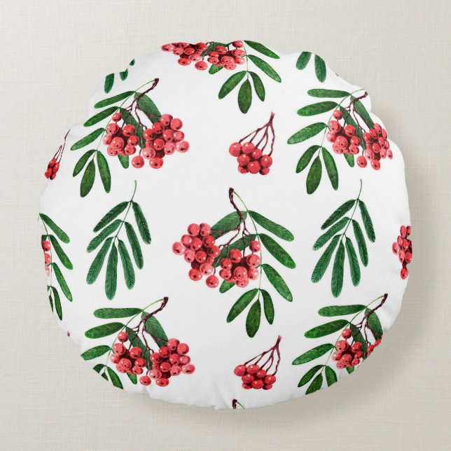 Almofada Redonda Watercolor background autumn bright rowan (Frente)