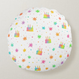 Almofada Redonda Watercolor Birthday Cake Colorful Paint Splatter
