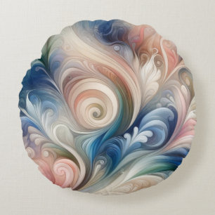 Almofada Redonda Watercolor Fantasy Floral Pastel Blue & Cream