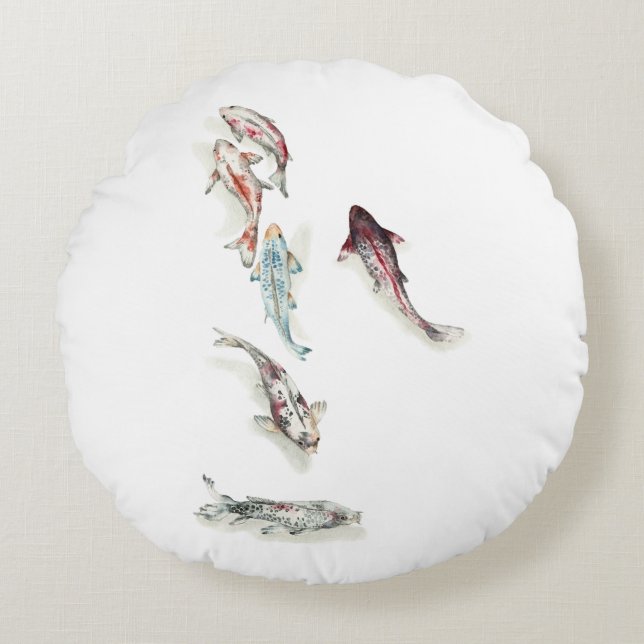 Almofada Redonda Watercolor Koi Fish (Frente)