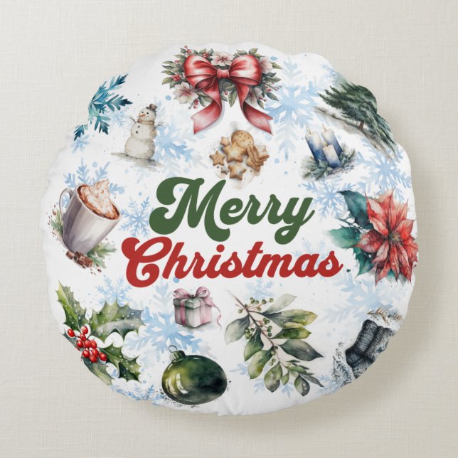 Almofada Redonda Watercolor Natal (Frente)