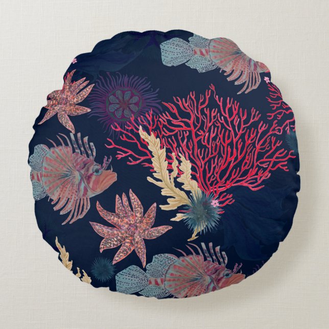 Almofada Redonda Watercolor painting seamless pattern with red lion (Frente)