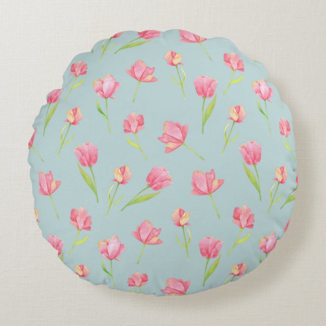 Almofada Redonda Watercolor Pattern with Delicate Pink Round Pillow (Frente)