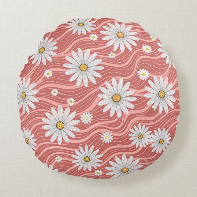 Almofada Redonda Wavy Pink Daisies  (Frente)