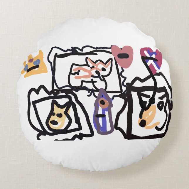 Almofada Redonda Welsh Corgi hearts  (Frente)