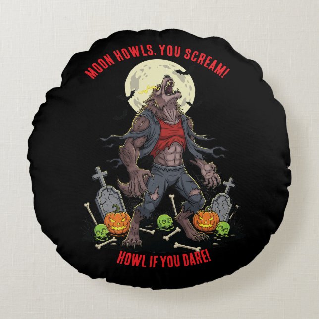 Almofada Redonda 🐺 Werewolf Halloween Travesseiro decorativo 🎃 (Frente)