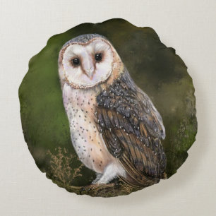 Almofada Redonda Western Barn Owl - Imagem de Cores-d'Água