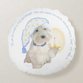 Almofada Redonda Westie Azul Boanoite com Vela