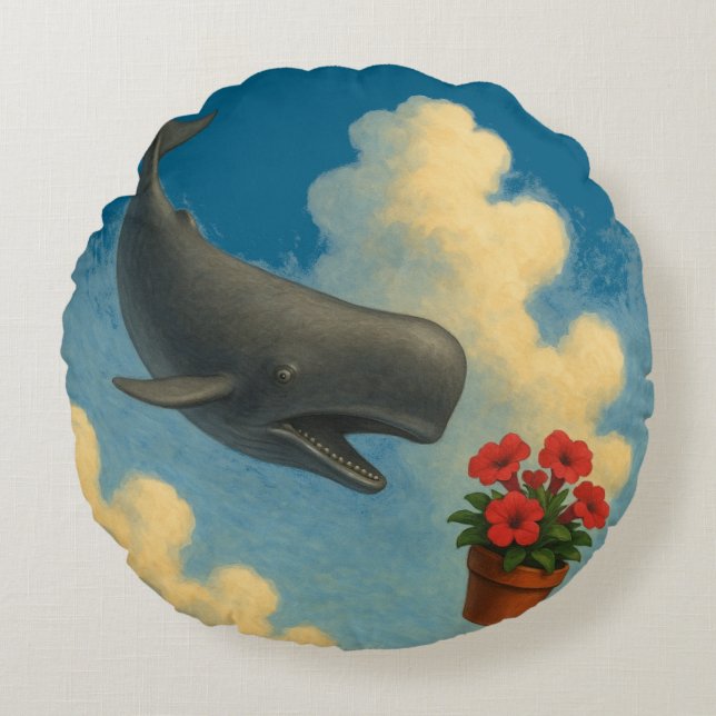 Almofada Redonda Whale & Bowl Of Petunias (Frente)