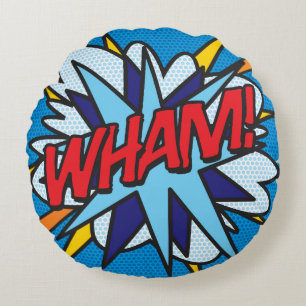 Almofada Redonda WHAM KA-POW Diversão Arte Pop de Quadrinhos Retrô