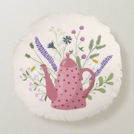 Almofada Redonda Whimsical Tea Time Doodle Throw Pillow