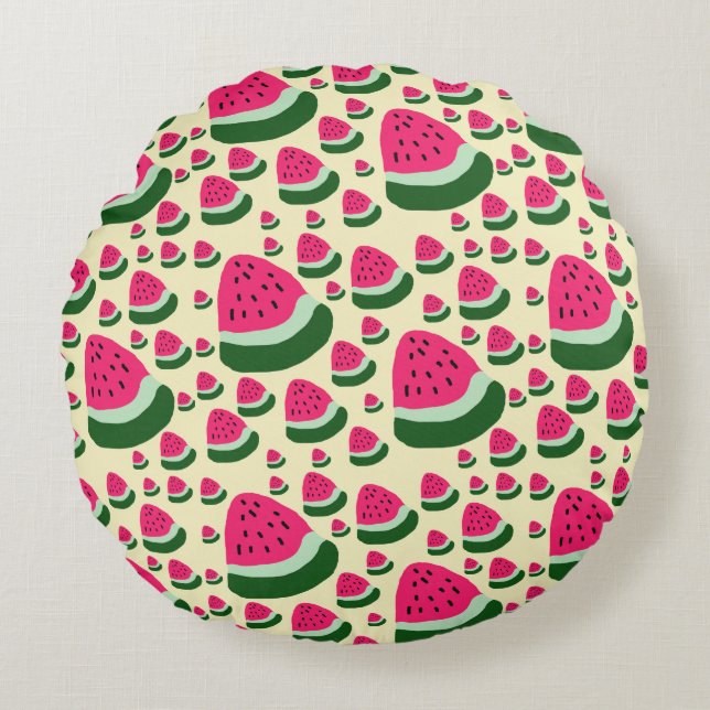 Almofada Redonda Whimsical Watermelons Cute Summer Fruit Pattern  (Frente)