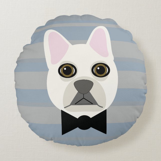 Almofada Redonda White French Bulldog, Stripes (Frente)