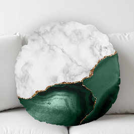 Almofada Redonda White Marble Gilded Emerald Green Agate
